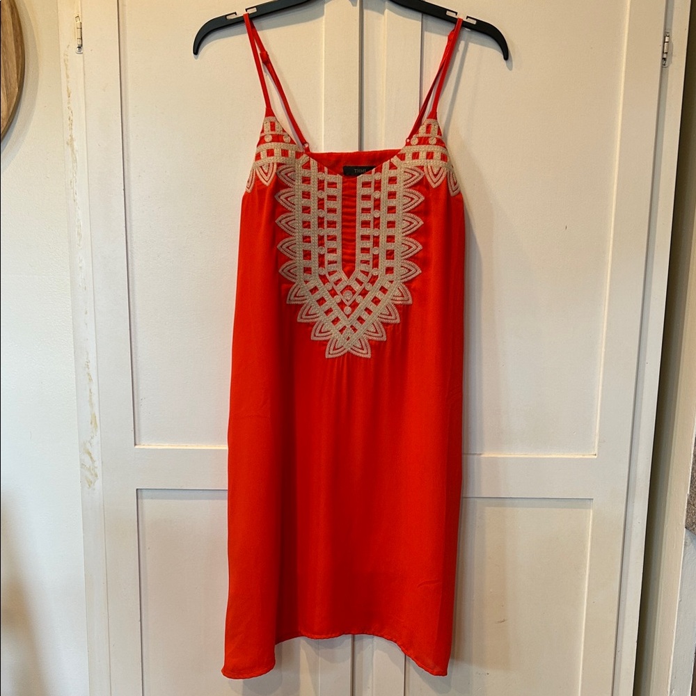 THML Hot Orange Dress with Beige Embroidery